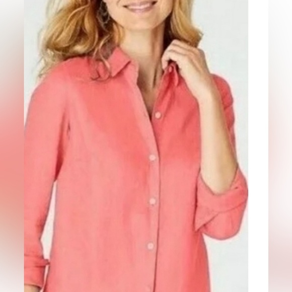 EUC J Jill Love Linen Essential Shirt Missy L Coral Long Sleeve - Picture 2 of 6